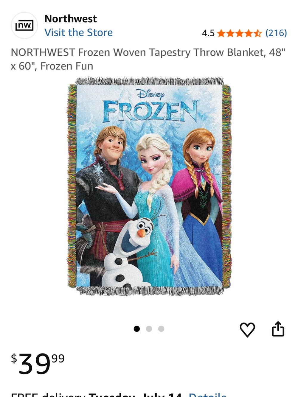 Northwest Frozen Character Woven Throw Blanket - Blue, Pink, White